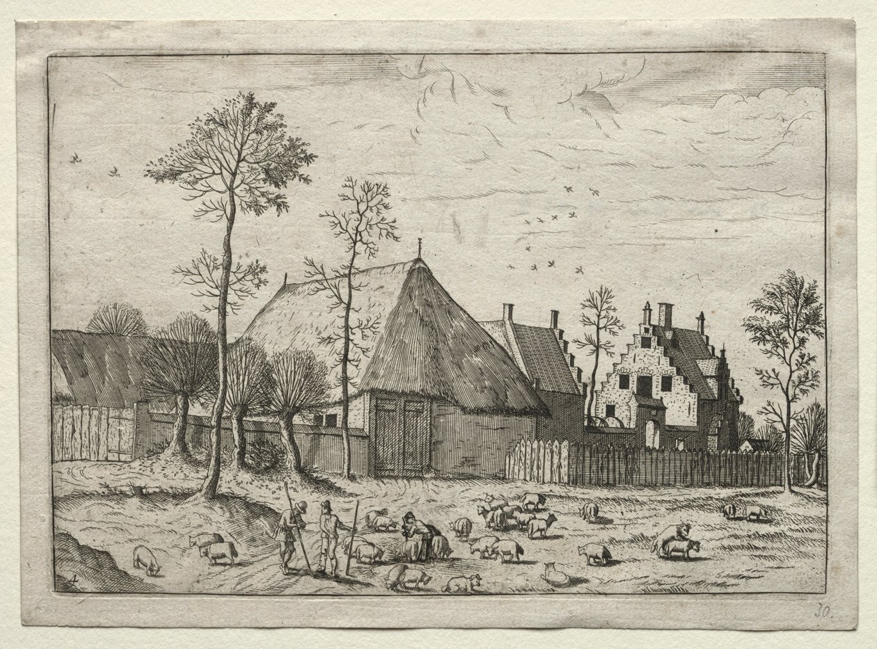 Uitzicht op Dorpen in Brabant en Kempen: Herders met Kudde, c. 1559 door Unbekannt