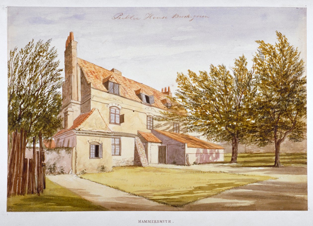 Uitzicht op een openbaar huis, Brook Green, Hammersmith, Londen, ca. 1820 door Unbekannt
