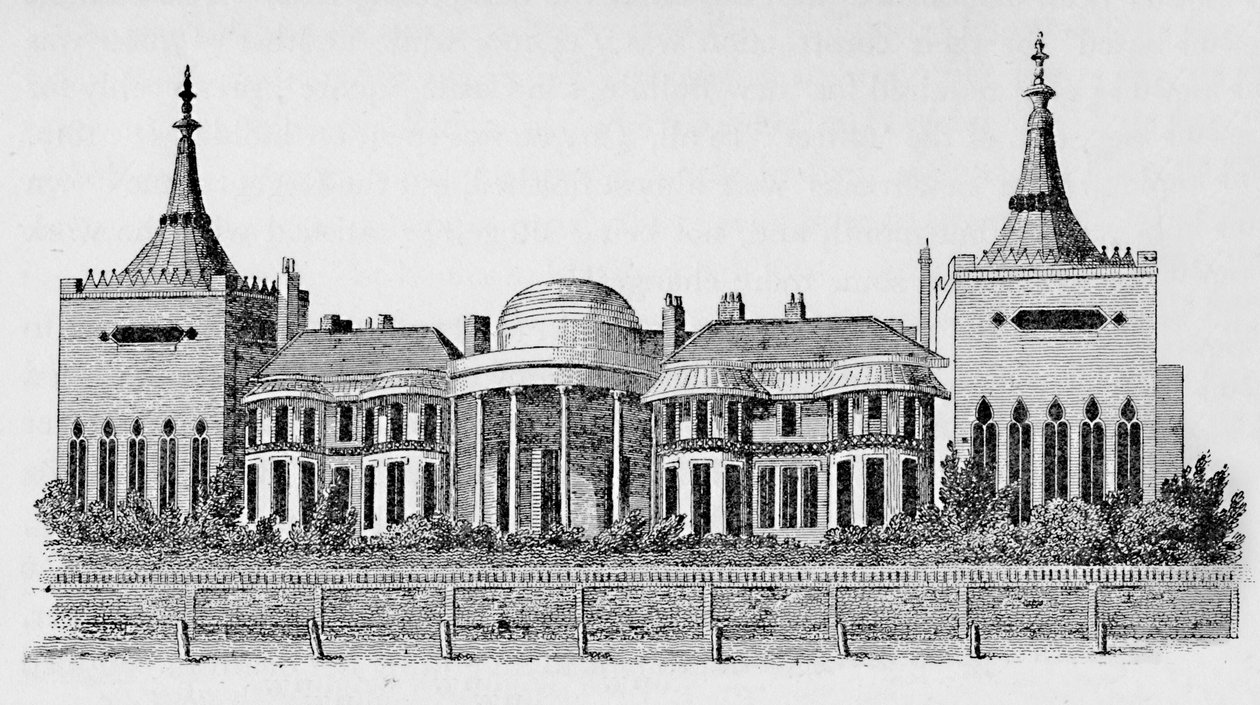 Uitzicht op het paviljoen vanuit Wrights Circulating Library, mei 1818, 1939 door Unbekannt