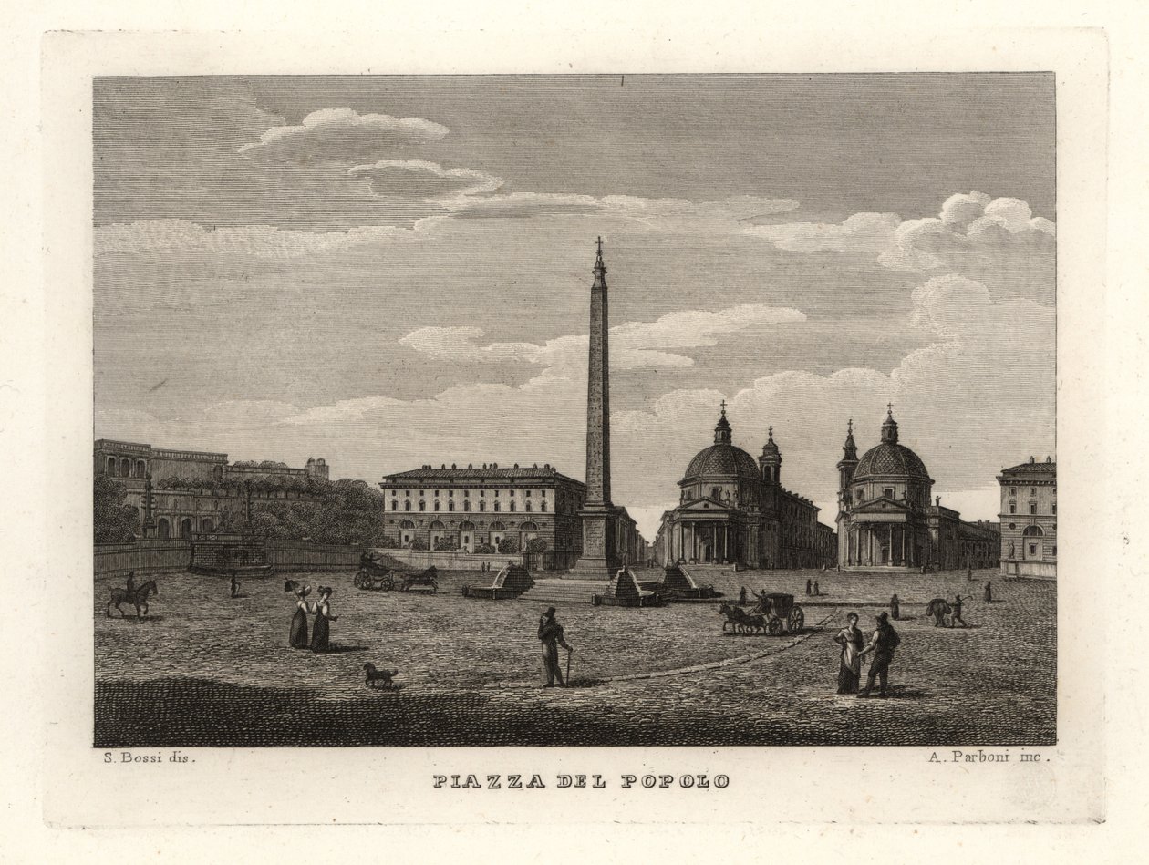 Uitzicht op de Piazza del Popolo, Rome, met oude obelisk uit Heliopolis, Egypte door Unbekannt