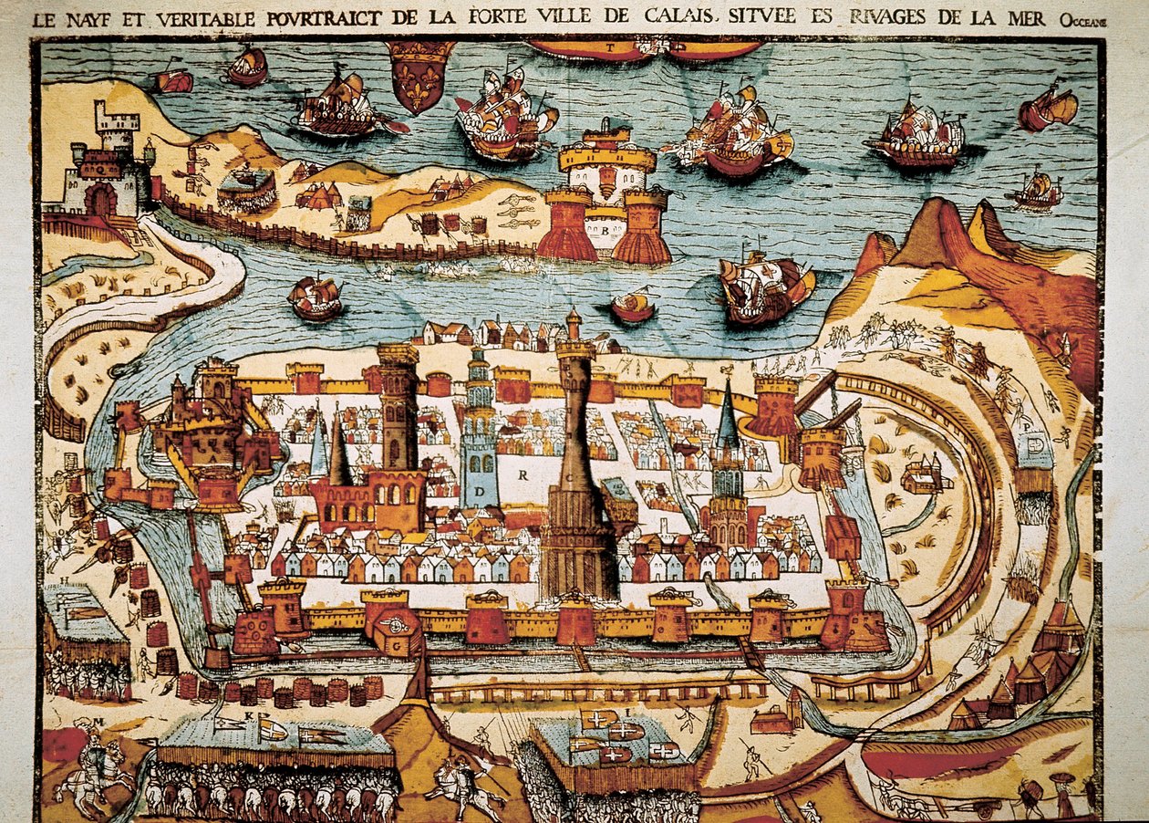 Zicht op de stad Calais in 1538 door Unbekannt
