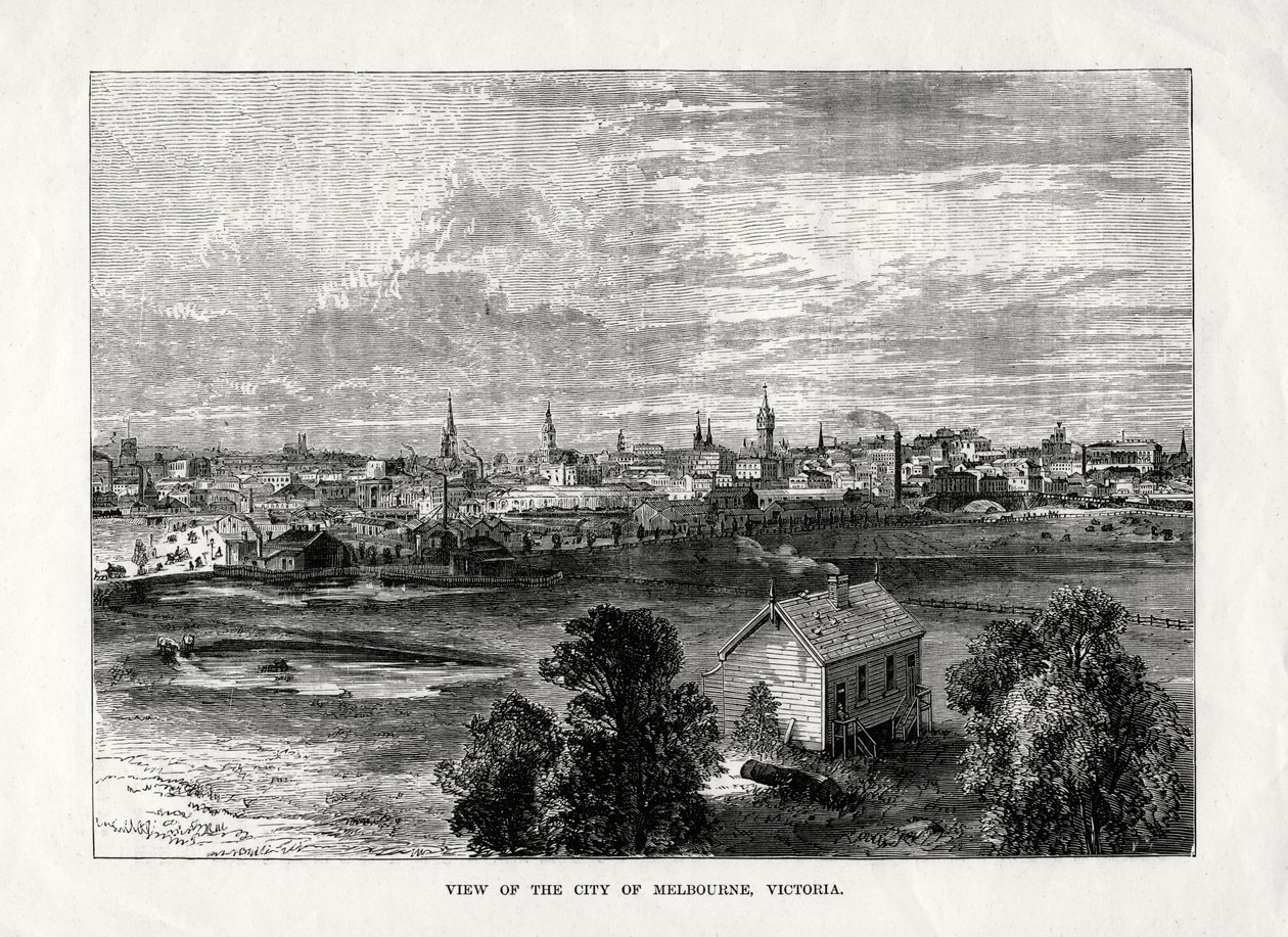 Uitzicht op de stad Melbourne, Victoria, Australië, 1877 door Unbekannt