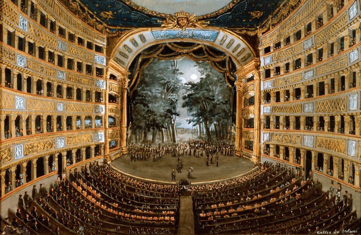Zicht op het interieur van het Teatro San Carlo, Napels, 19e eeuw door Unbekannt