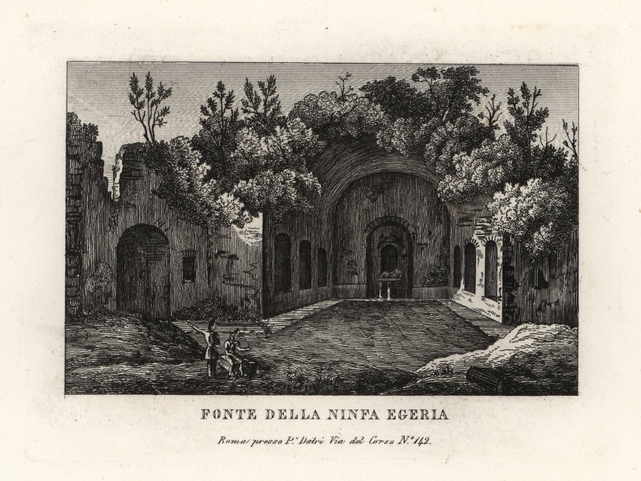 Uitzicht op de bron van de nimf Egeria, Egeria nympheum, Ninfeo d