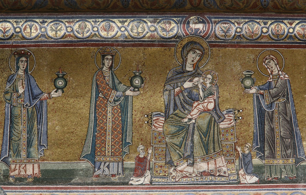 Maagd en kind mozaïek in de Santa Maria in Trastevere kerk, Rome, Italië door Unbekannt
