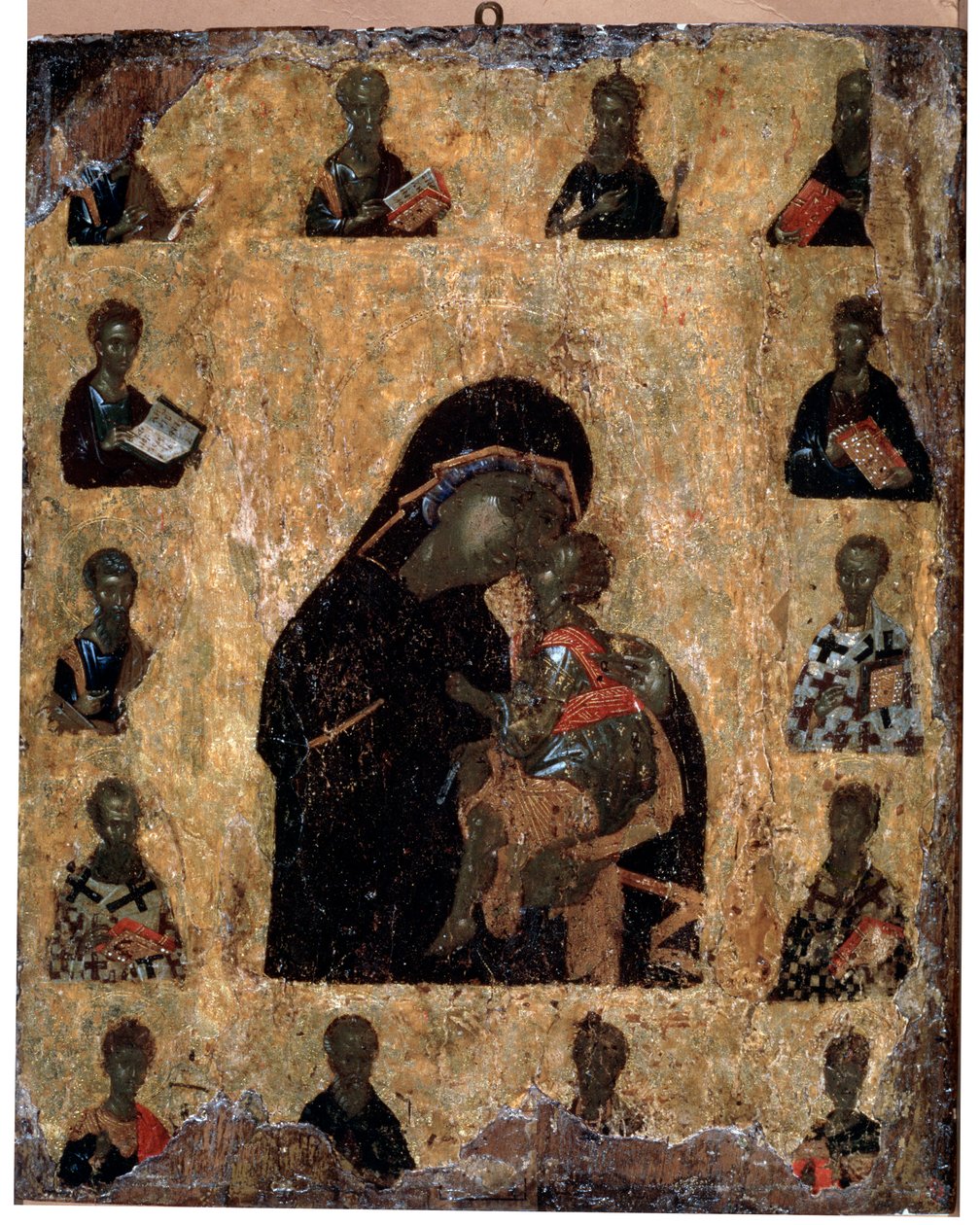 Maagd van Tederheid met de Heiligen De Maagd Eleusa, Byzantijns icoon, 14e eeuw door Unbekannt
