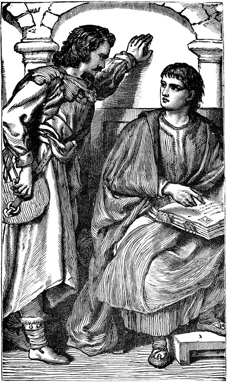 Waldenses missionaris troubadour toont zijn volkstaalbijbel, ca. 1170 door Unbekannt