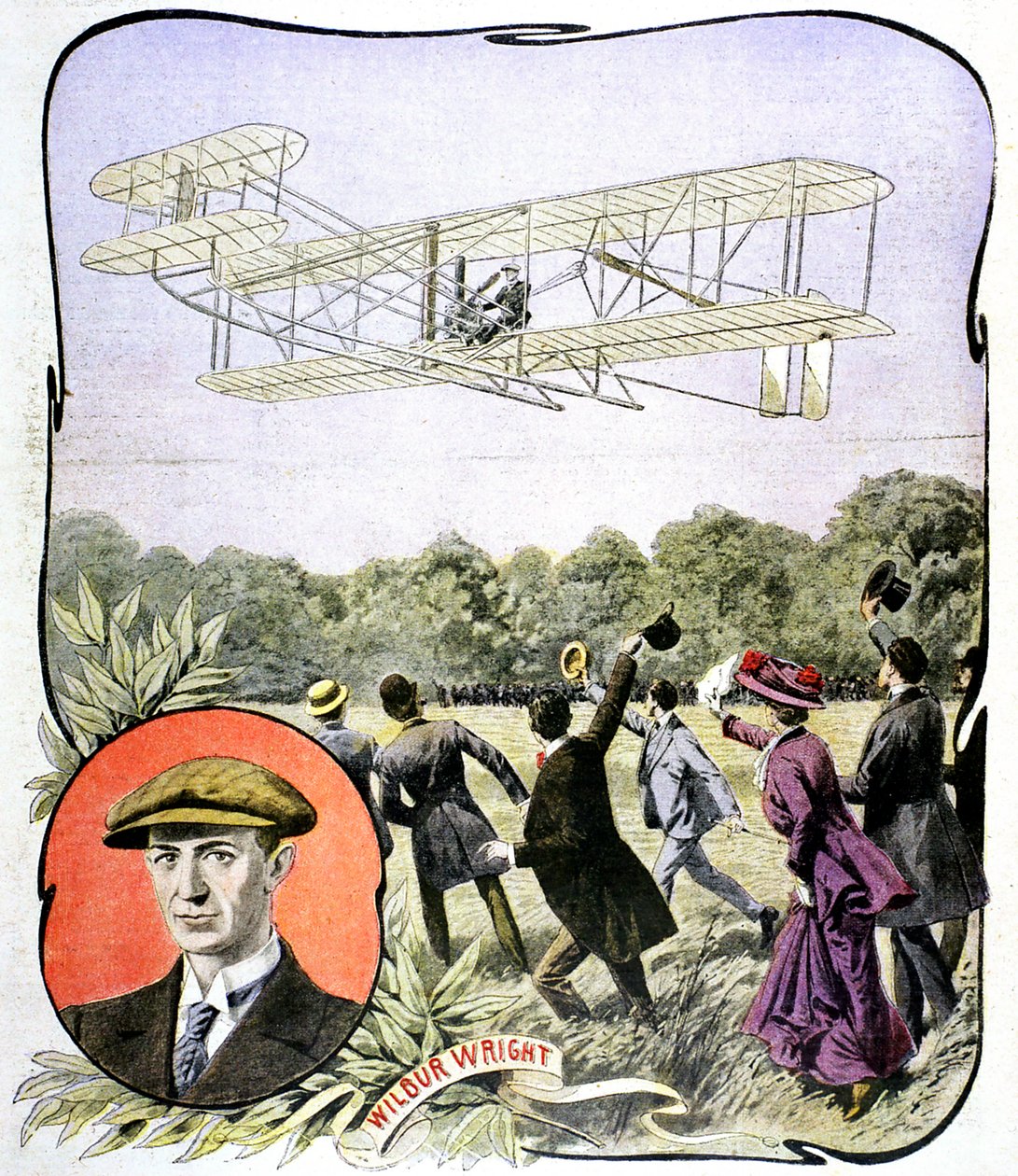 Wilbur Wrights eerste vlucht in Europa op de Hanaudieres renbaan bij Le Mans, Frankrijk door Unbekannt