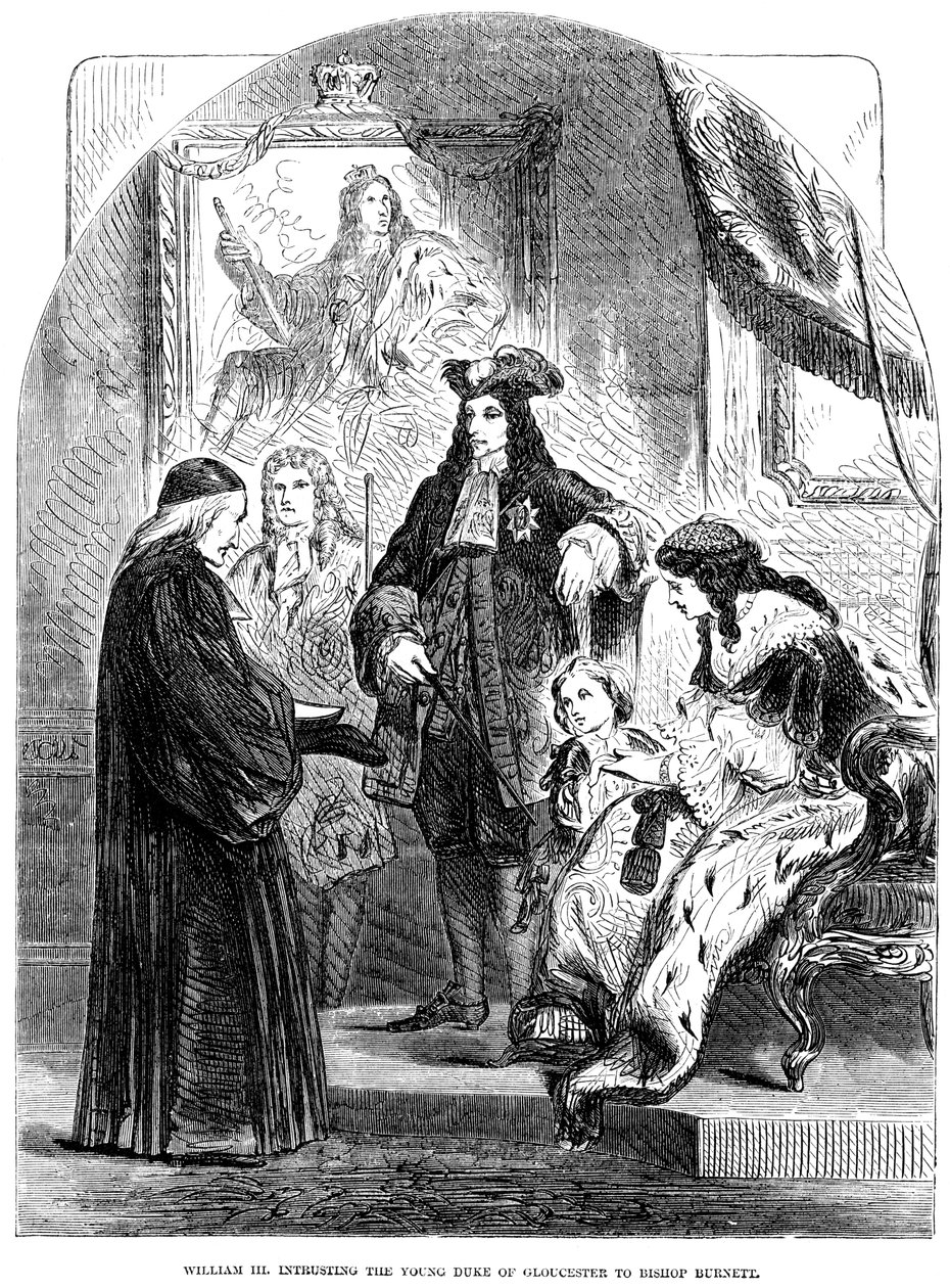 Willem III vertrouwt de jonge hertog van Gloucester toe aan bisschop Burnett door Unbekannt