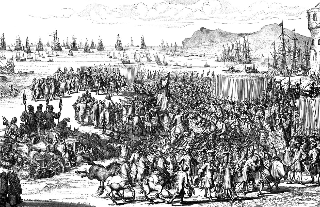Willem van Oranje landt met zijn leger in Torbay, Devon, 5 november 1688 door Unbekannt