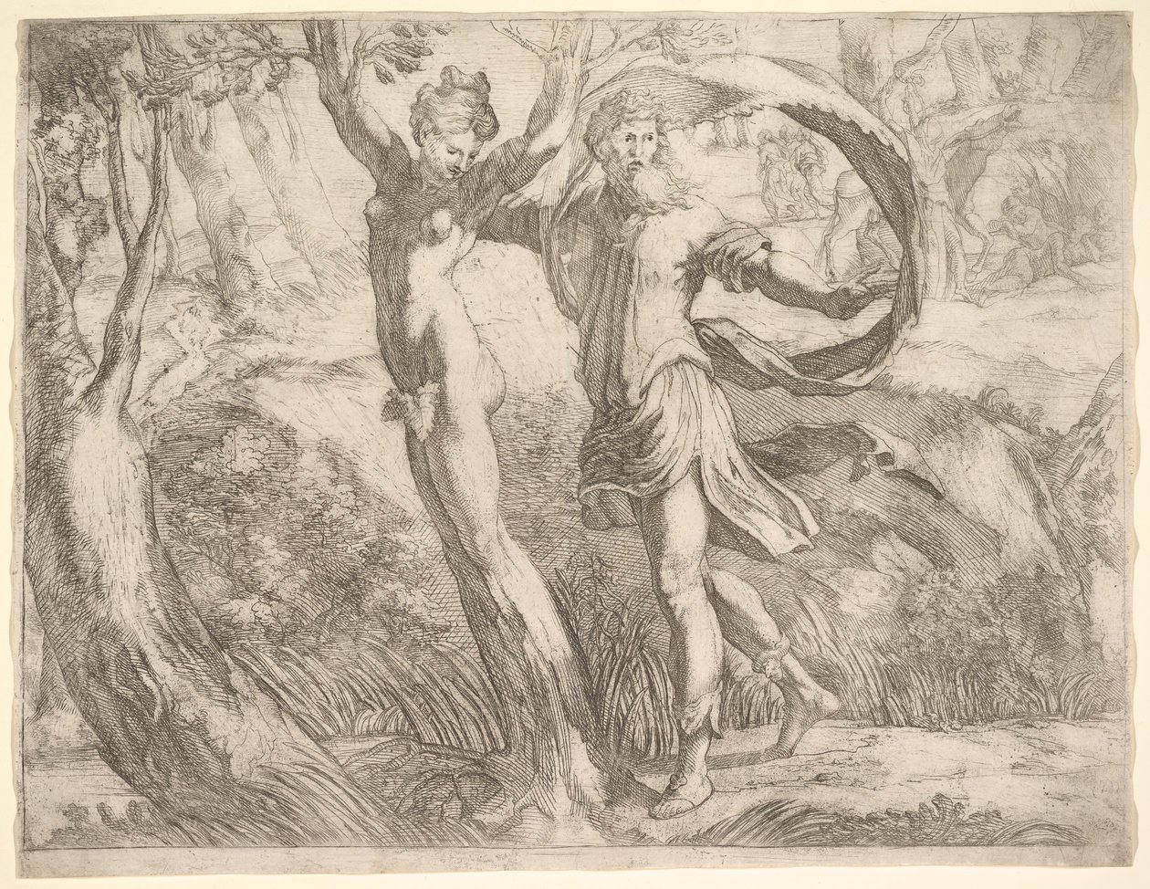 Wilton Album, folio 10a: Priapus en Lotis door Unbekannt