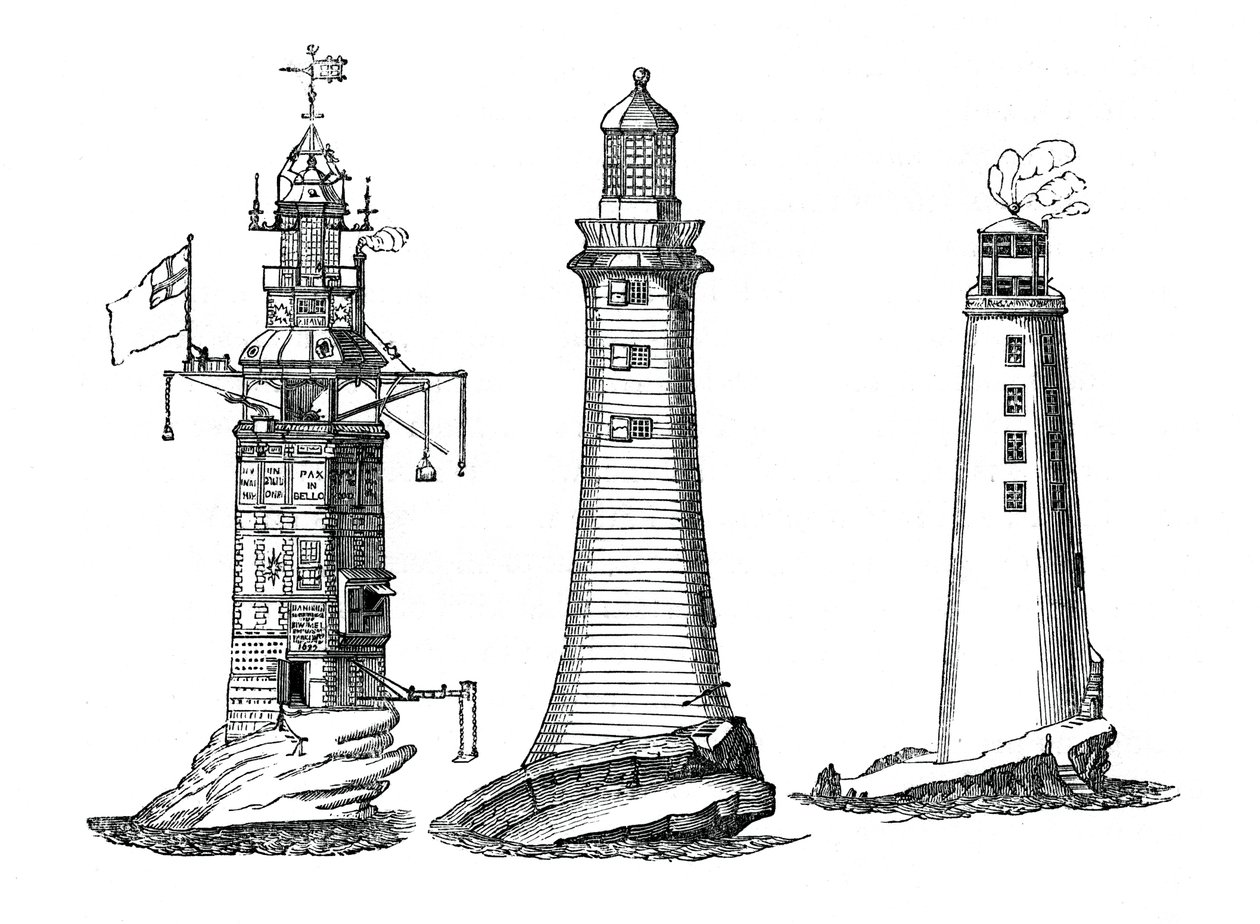 Winstanley, Smeaton en Rudyerd vuurtorens, 1833 door Unbekannt