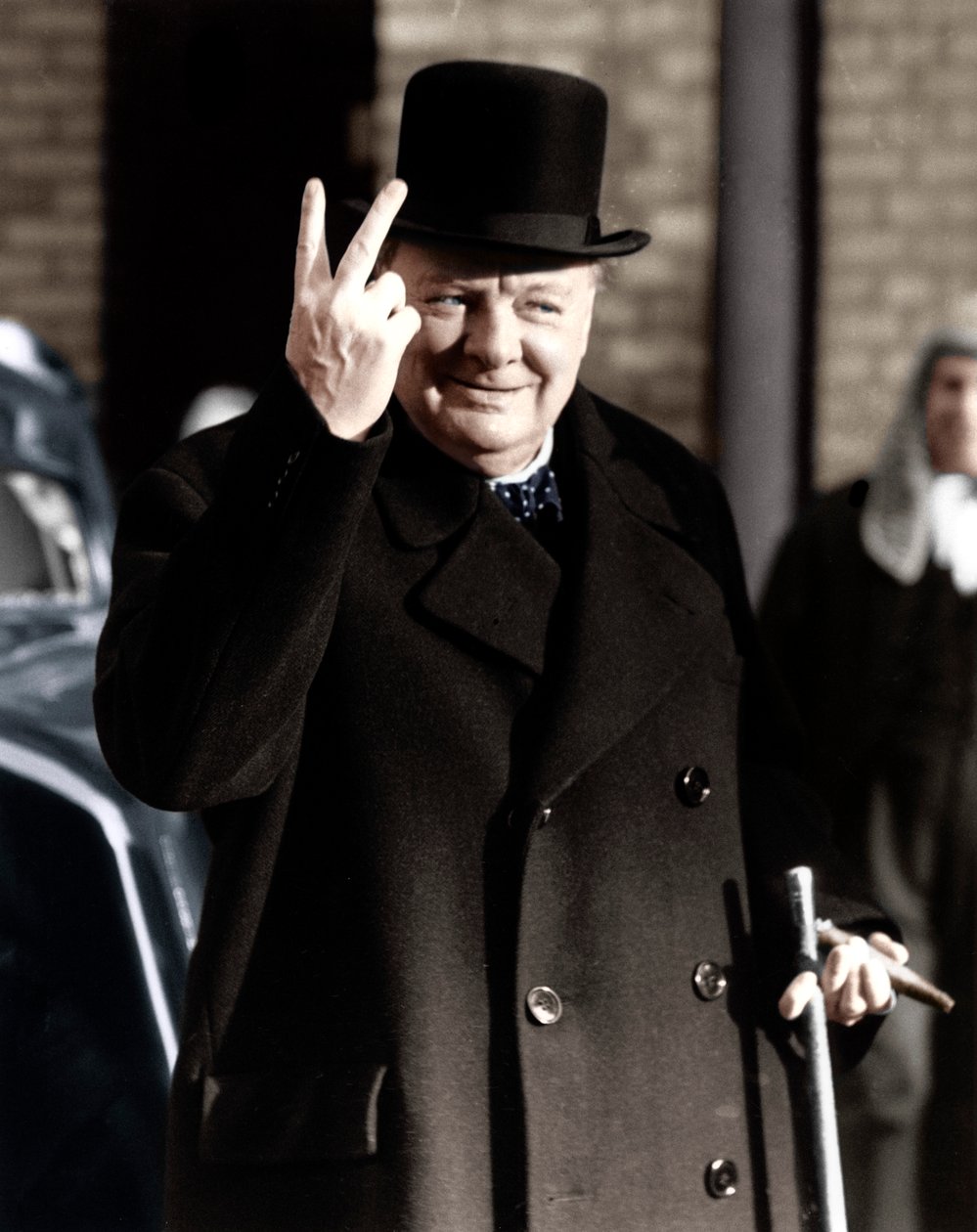 Winston Churchill maakt zijn beroemde V voor Overwinning teken, 1942 door Unbekannt