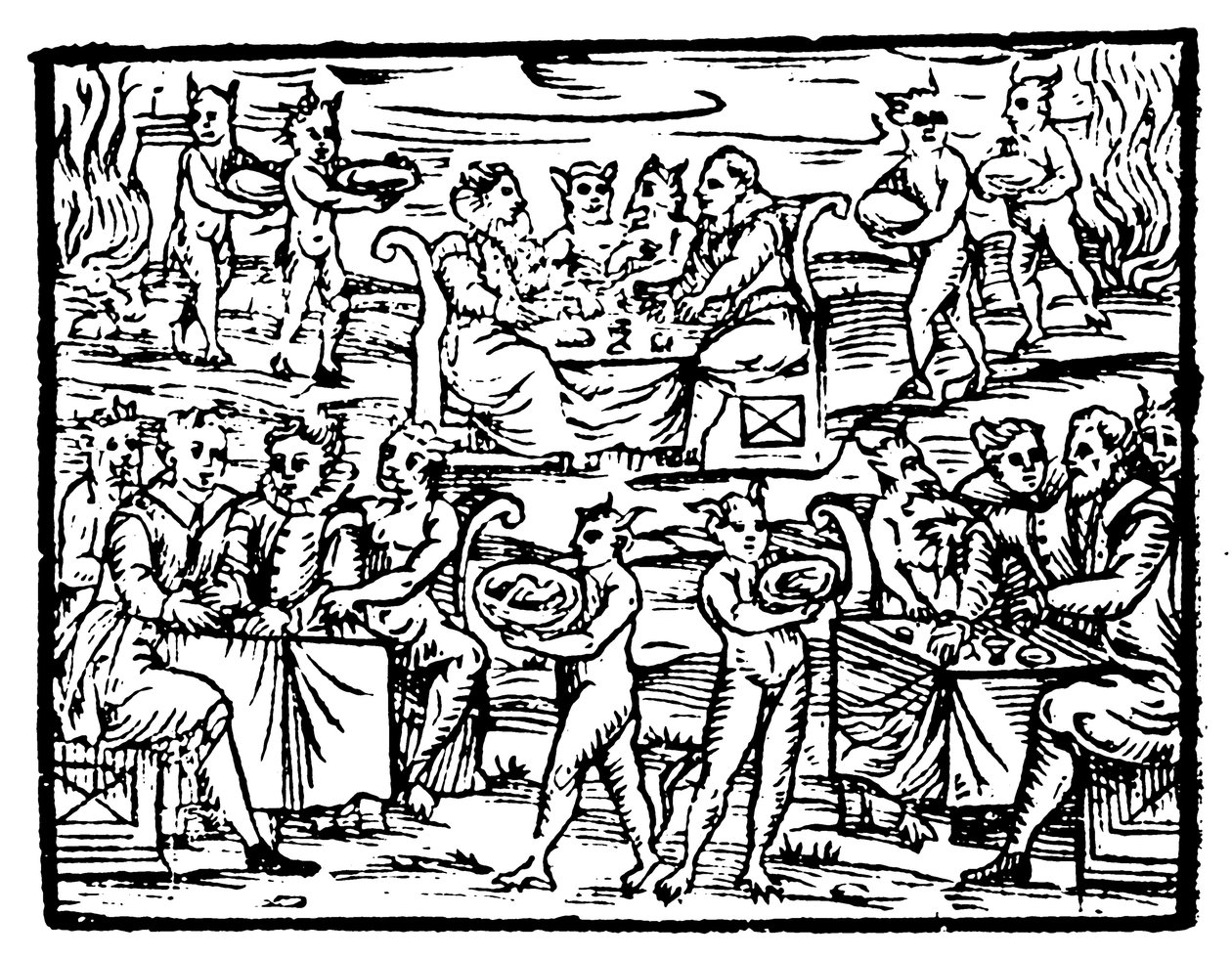 Heksen en tovenaars feestend op de Sabbat, 1608 door Unbekannt