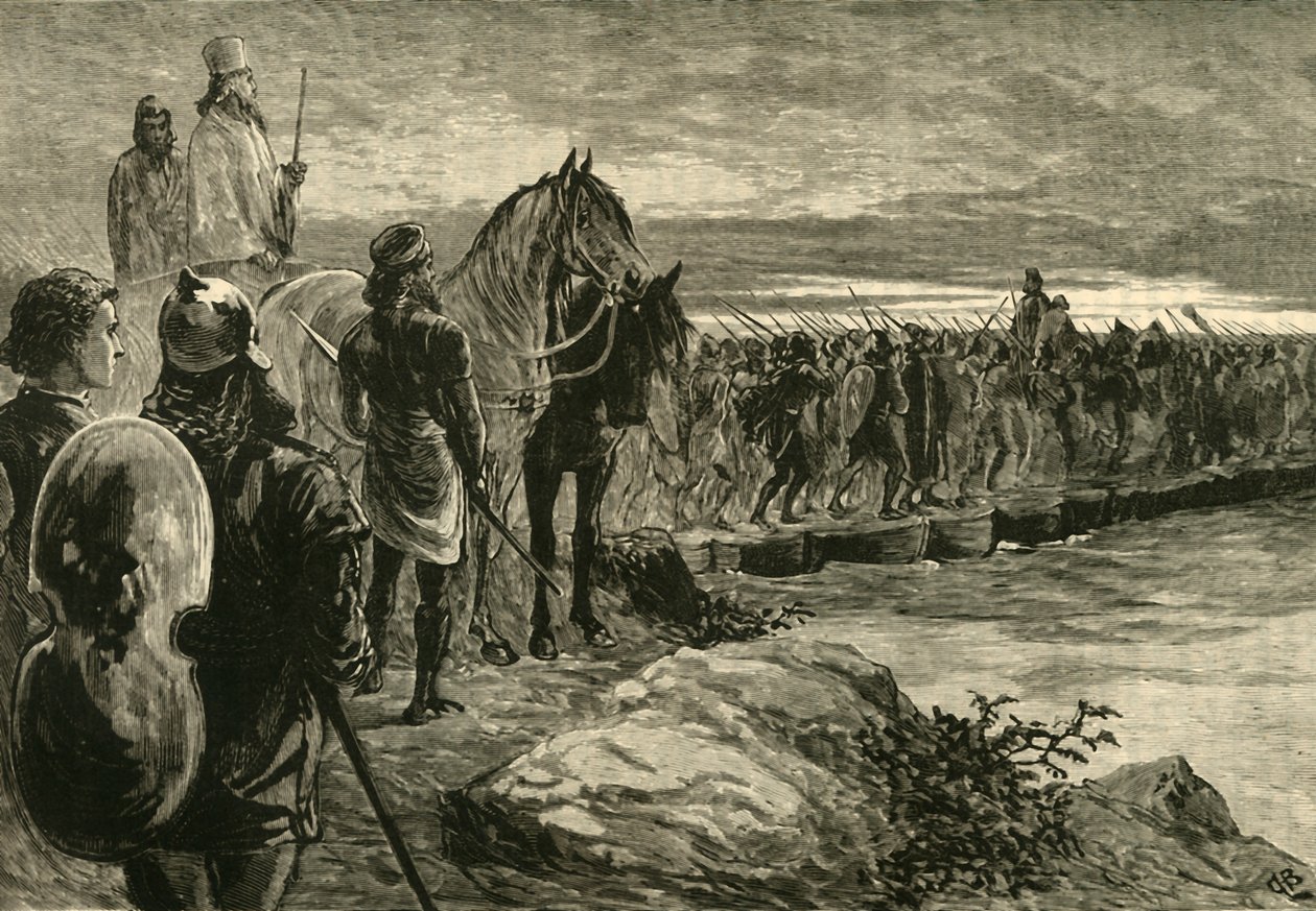 Xerxes steekt de Hellespont over, 1890 door Unbekannt