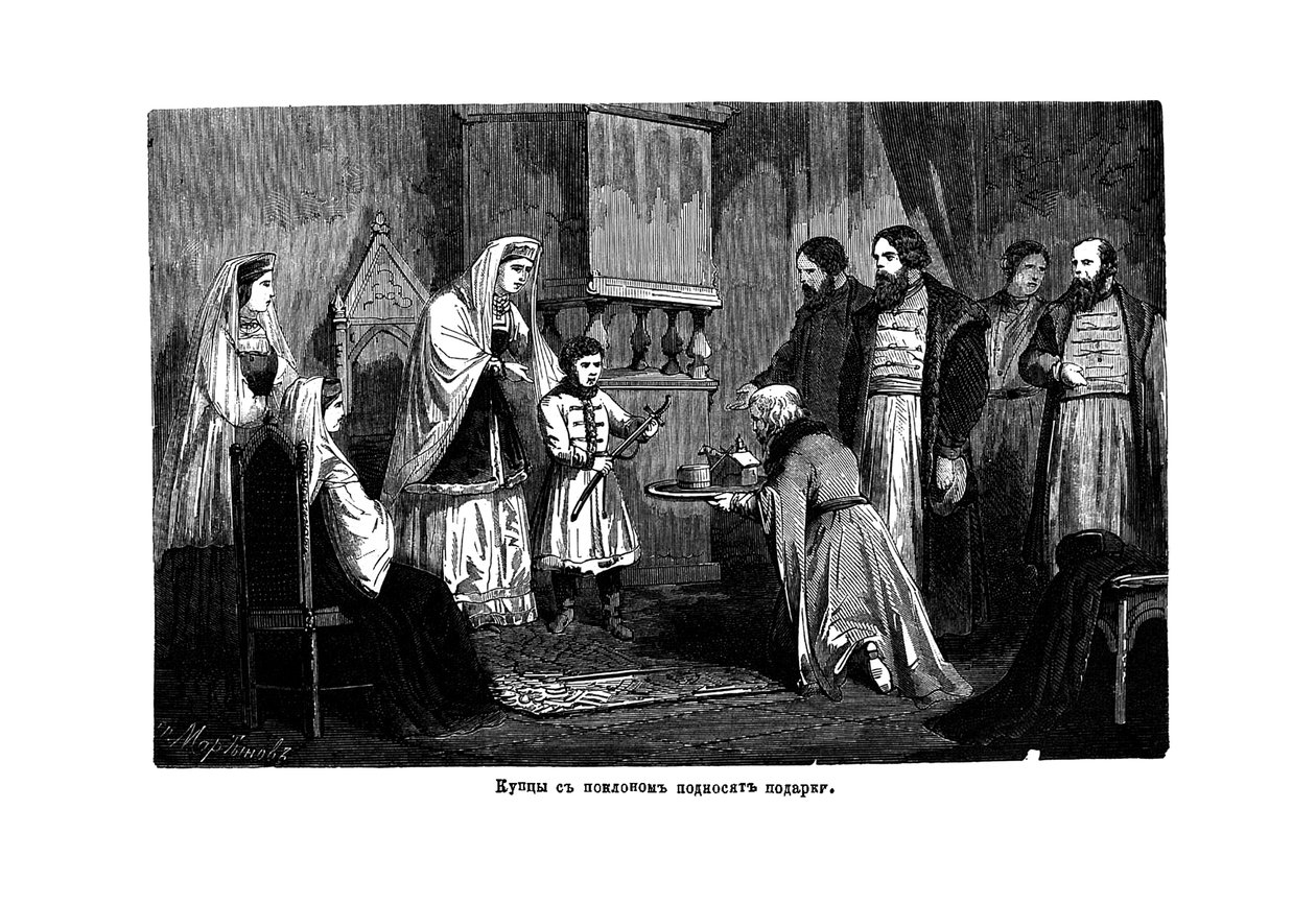Jonge Peter de Grote ontvangt geschenken van de kooplieden, 1875 door Unbekannt