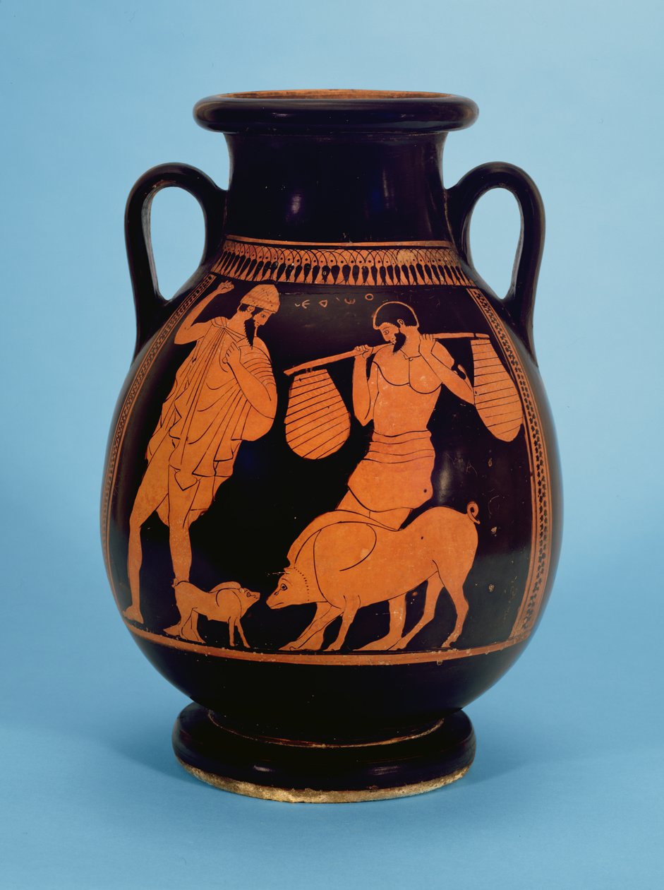 Attische roodfigurige pelike: varkens, varkenshoeder en Odysseus, door de Varkensschilder, 470-60 v.Chr. door Unbekannt Unbekannt