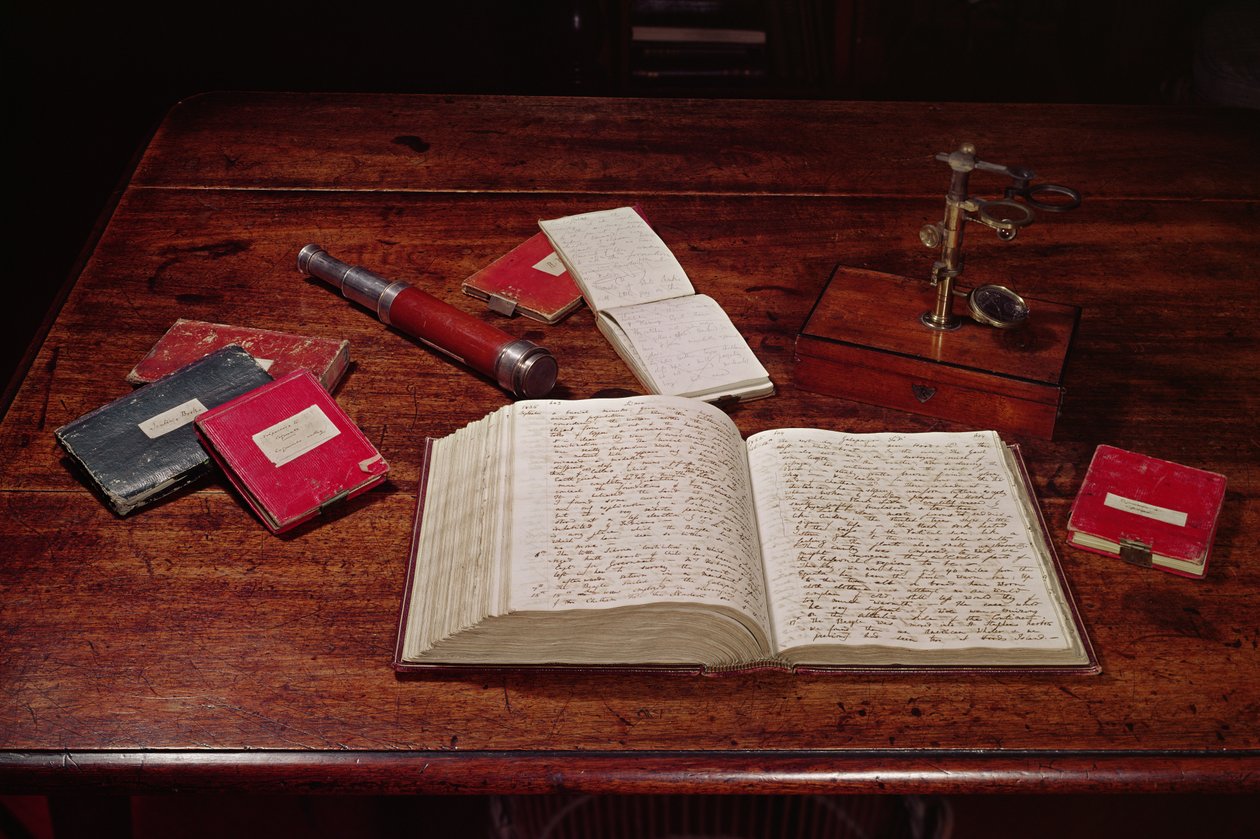 Boeken op het bureau van Charles Darwin door Unbekannt Unbekannt