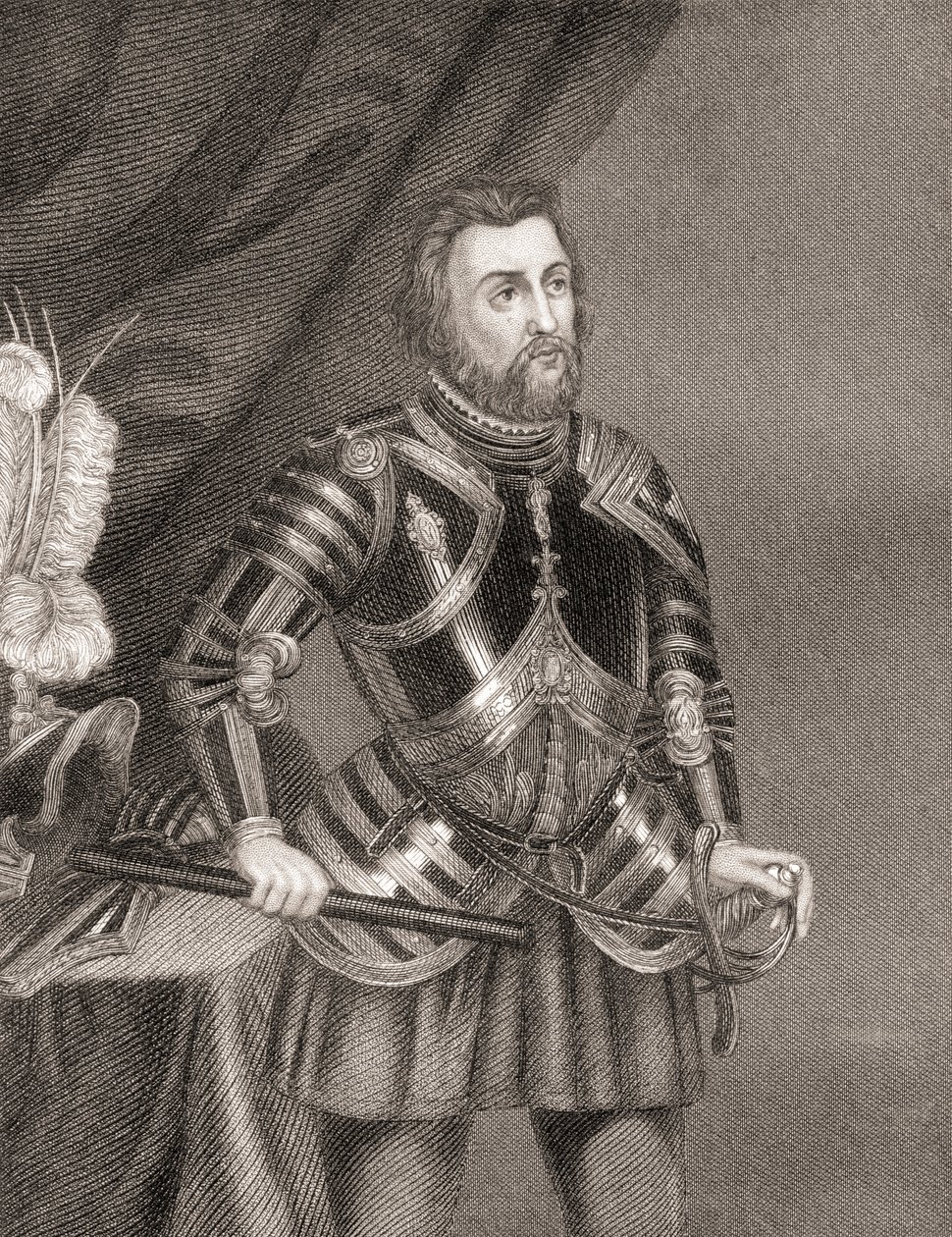 Hernán Cortés de Monroy y Pizarro, uit Geschiedenis van de Verovering van Mexico, gepubliceerd in 1850 door Unbekannt Unbekannt