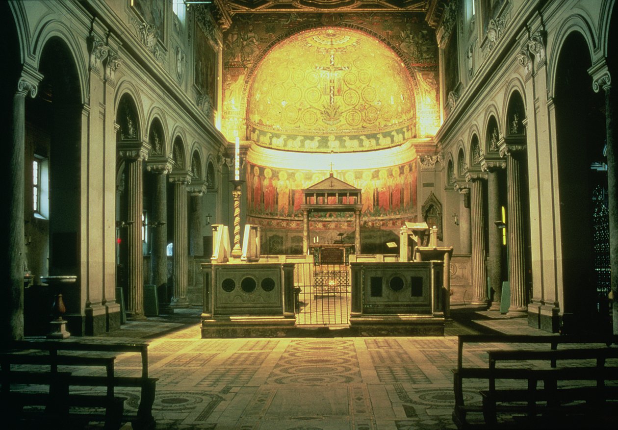 Interieur van het hoofdaltaar van San Clemente, Rome, Italië door Unbekannt Unbekannt