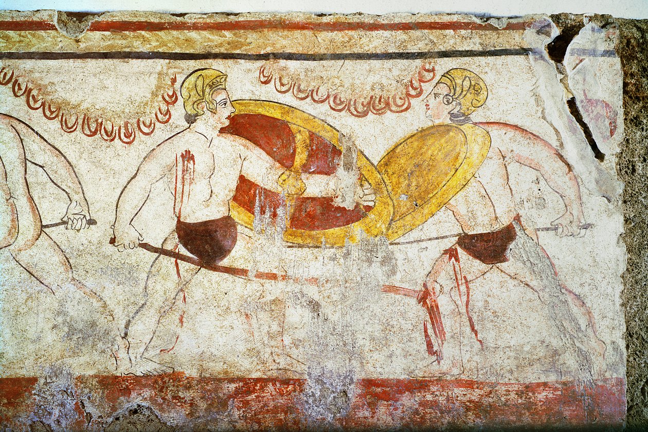 De Strijd van de Gladiatoren, detail van een duel, ca. 3e eeuw v.Chr. door Unbekannt Unbekannt