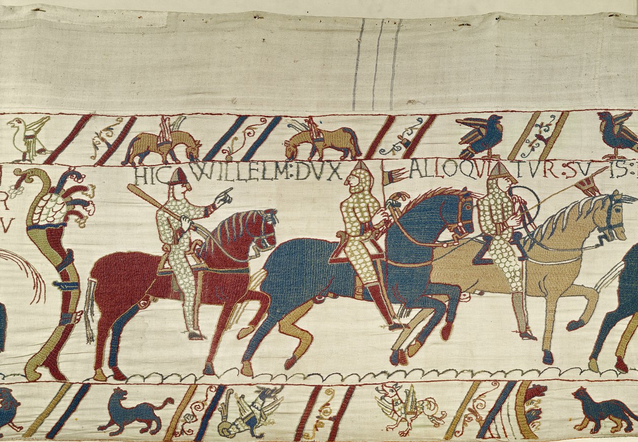 Hertog Willem spoort zijn troepen aan zich voor te bereiden op de strijd tegen het Engelse leger, Tapijt van Bayeux door Unbekannt Unbekannt