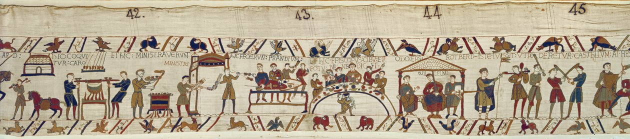 Normandische dienaren bereiden een banket voor Willem, Tapijt van Bayeux door Unbekannt Unbekannt