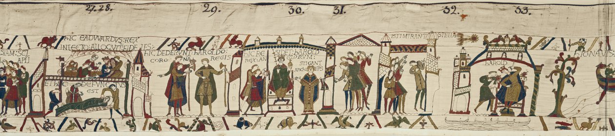 Dood van Edward de Belijder en kroning van Harold, maar een onheilspellende ster verschijnt, Tapijt van Bayeux door Unbekannt Unbekannt