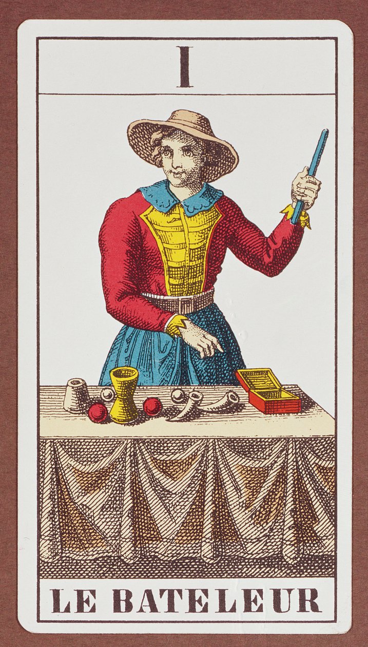 I De Magiër, zeven tarotkaarten uit verschillende pakketten door Unbekannt Unbekannt