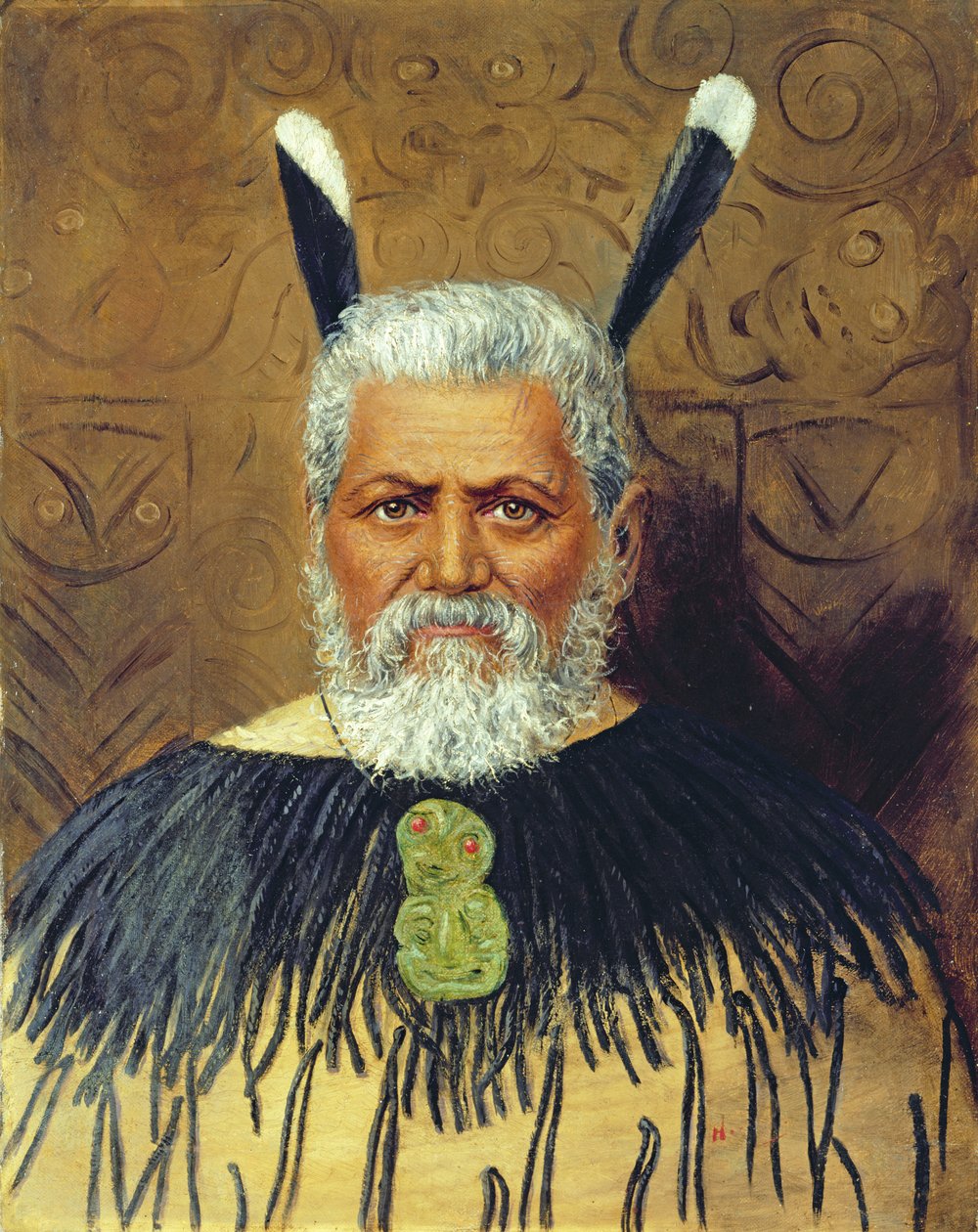 Portret van een Maori, ca. 1890 door Unbekannt Unbekannt