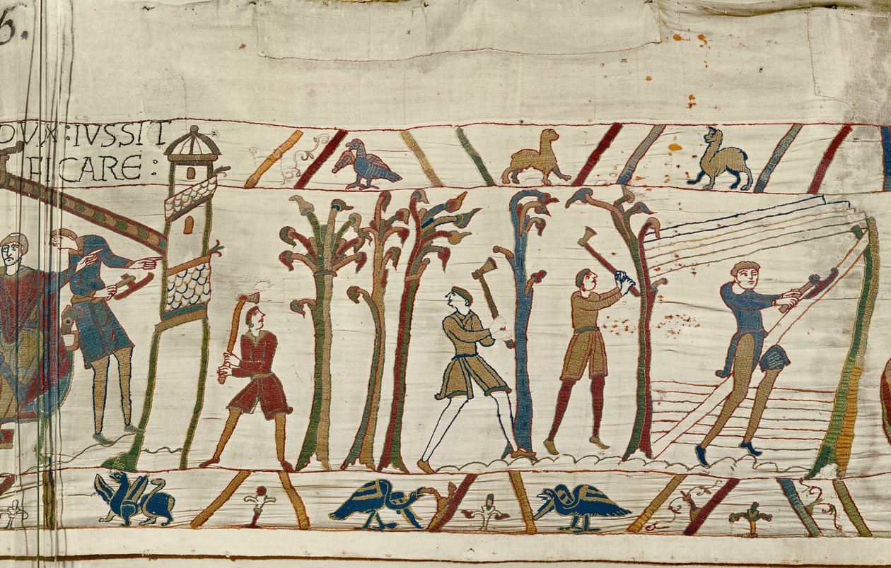 Bomen worden gekapt om schepen te bouwen voor de Normandische vloot, Tapijt van Bayeux door Unbekannt Unbekannt