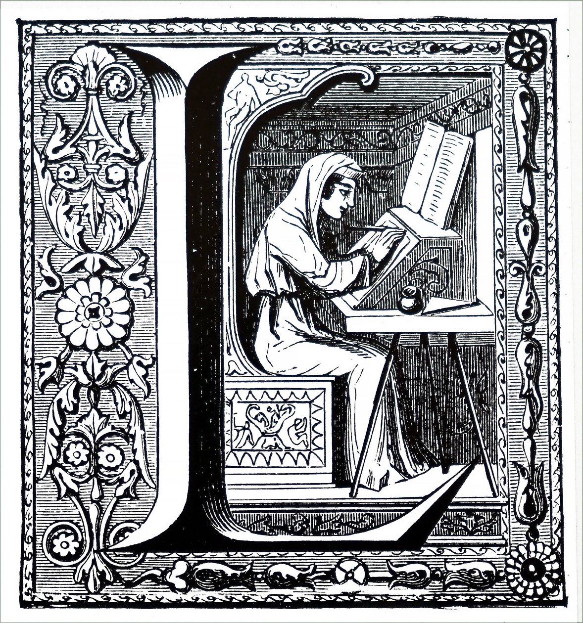 Een monnik die een manuscript verlicht door Unbekannt