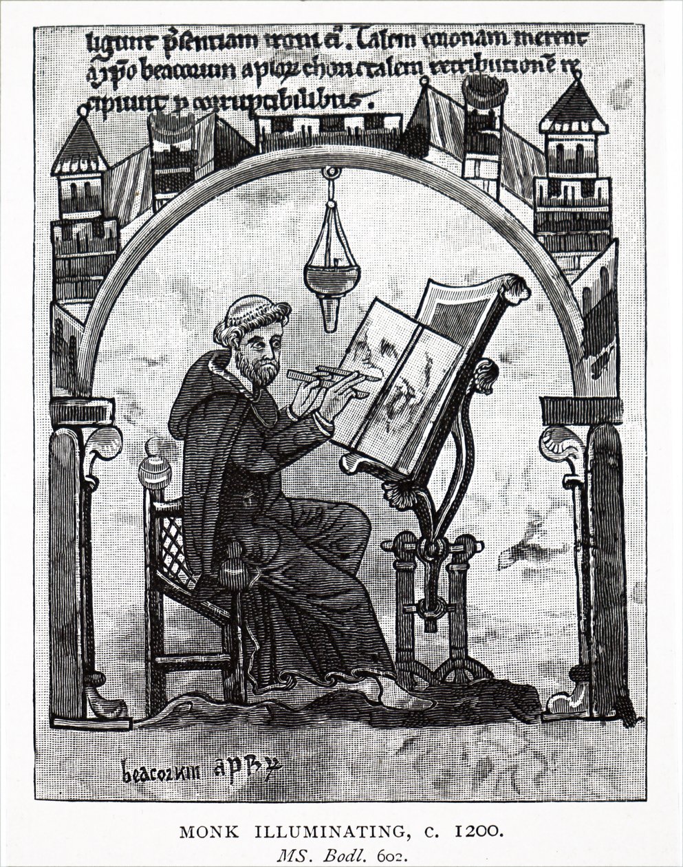 Een monnik die een manuscript verlicht door Unbekannt