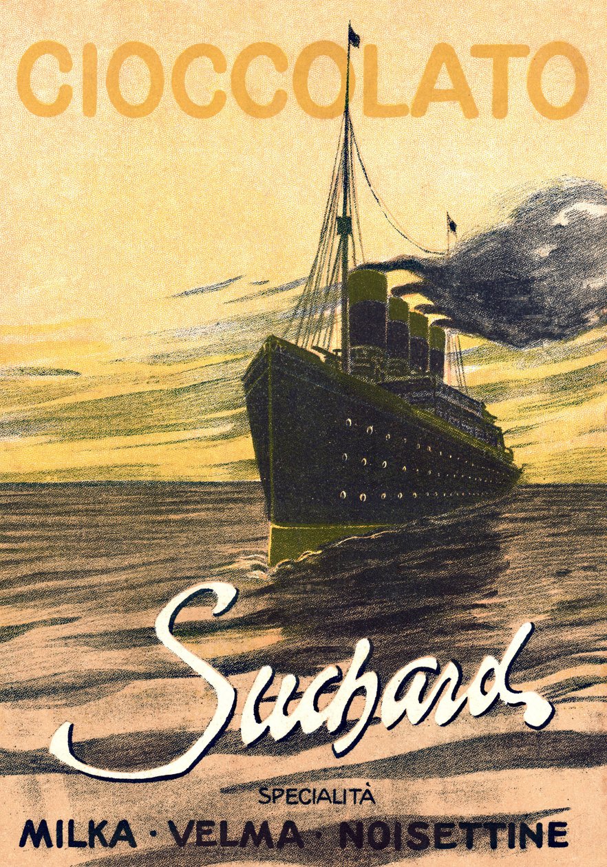 Reclame voor de chocolade Milka de Suchard met een lijnschip, begin 20e eeuw (poster) door Unbekannter Künstler