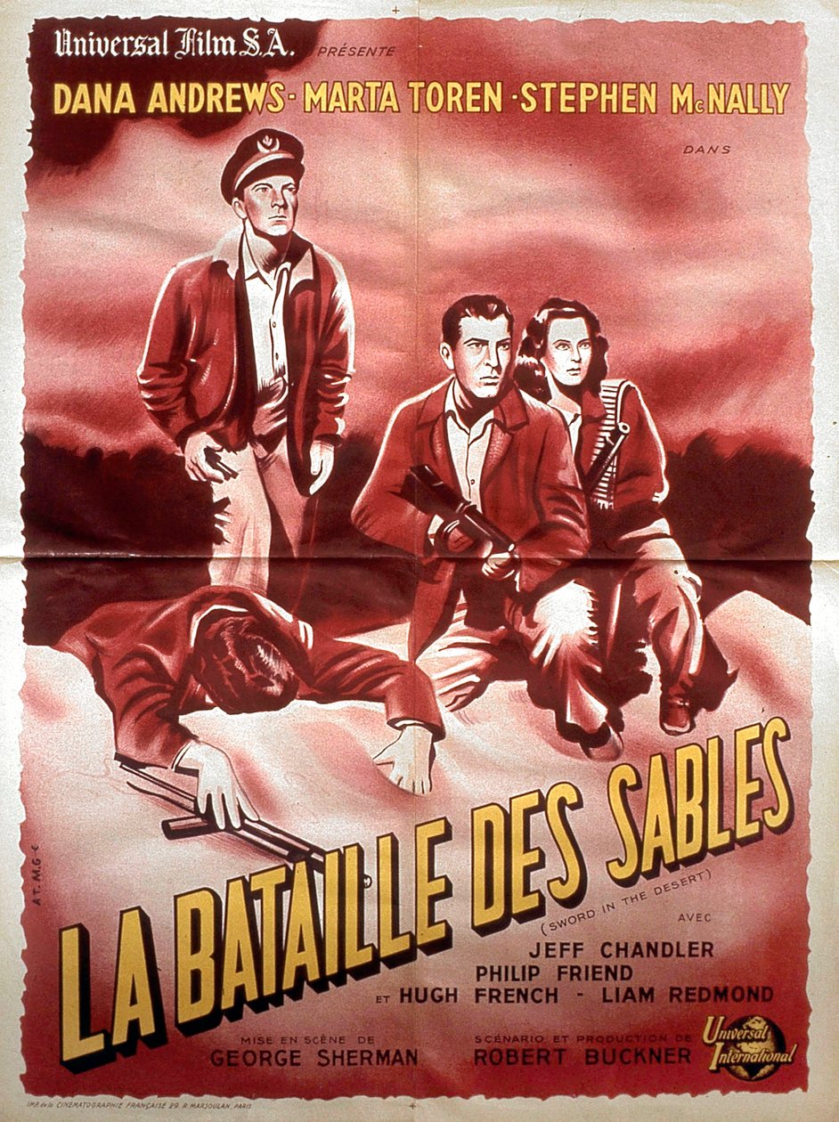 Poster van de film La bataille des sables met Dana Andrews Marta Toren en Stephen Mc Nally 1949 door Unbekannt