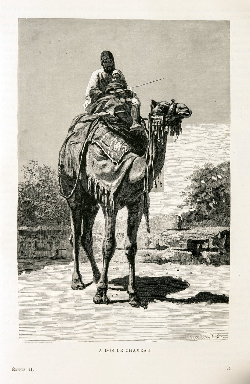 Een Egyptenaar en zijn kind op een kameel - Illustratie uit de Atlas van Egypte door Unknown