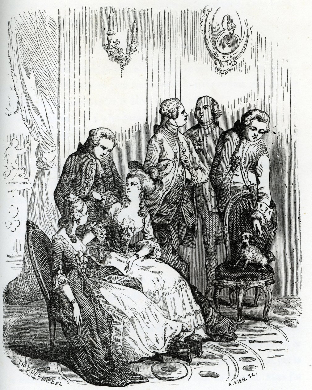 Een avond in het kasteel van Vaux-le-Vicomte ten tijde van koning Lodewijk XV (1710-1774). 19e eeuw (gravure uit 