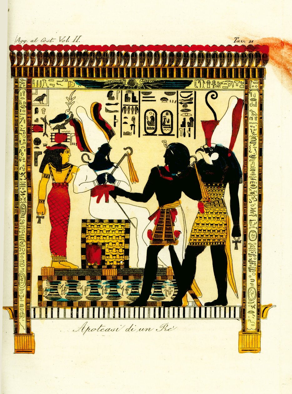 Apotheose van een Farao: Koning Seti I ontmoet de goden Osiris en Horus ontdekt in Thebe door Giovanni Battista Belzoni door Unbekannt