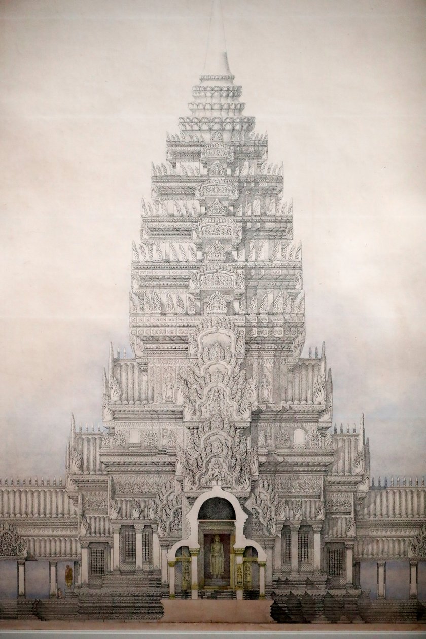Asian Civilisations Museum, Angkor, Verkenning van de heilige stad van Cambodja, Vooraanzicht van de drie eerste omheiningen van Angkor Wat, Louis Delaporte, Cambodja door Unbekannt