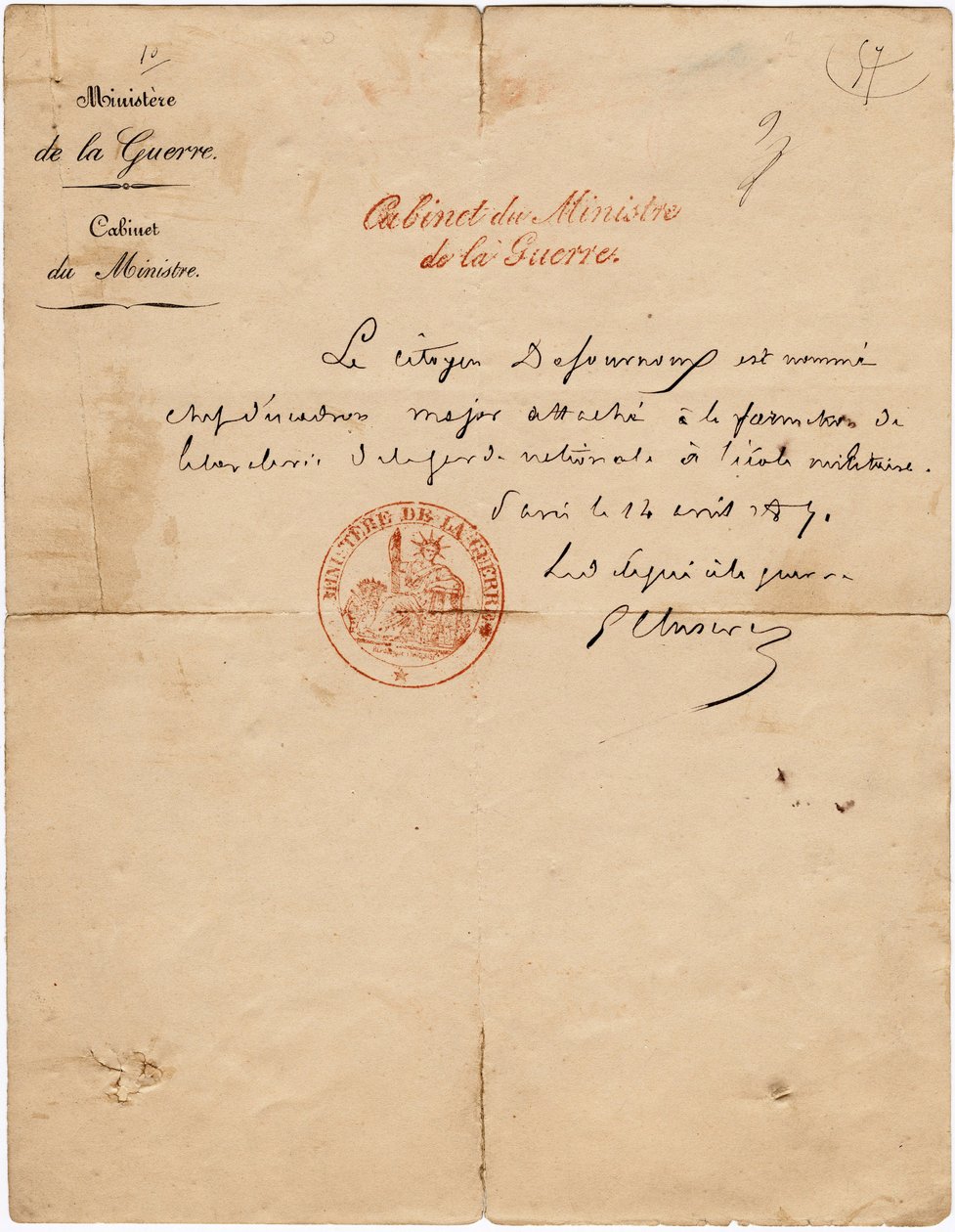 Autografe brief van de afgevaardigde voor de oorlog Gustave Paul Cluseret tijdens de Parijse Commune. Dim. 10,7x6,8 cm 1871 door Unbekannt