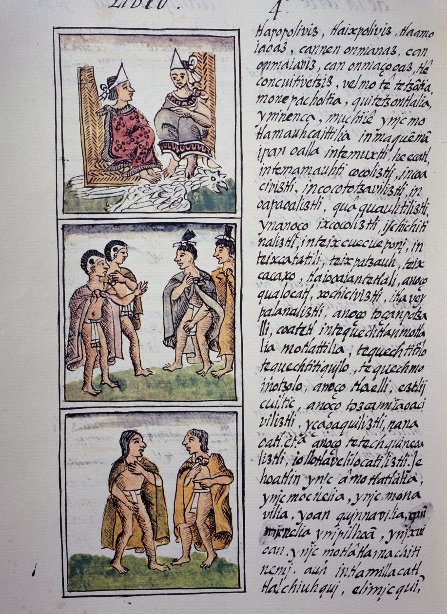 Azteekse samenleving, Boek IV van de Florentijnse Codex, Tweetalige versie in Spaans en Nahuatl, Algemene Geschiedenis van de Dingen van Nieuw-Spanje door William M. Timlin