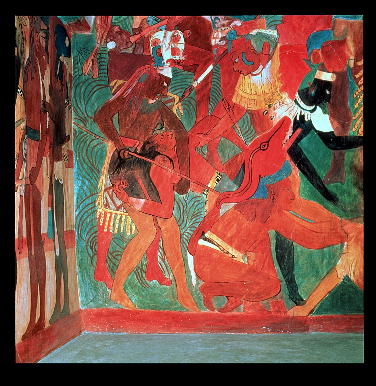 Slagveld afgebeeld in kamer 2 van de geschilderde tempel in Bonampak, Maya, Late Klassieke Periode, c.800 door Unbekannter Künstler