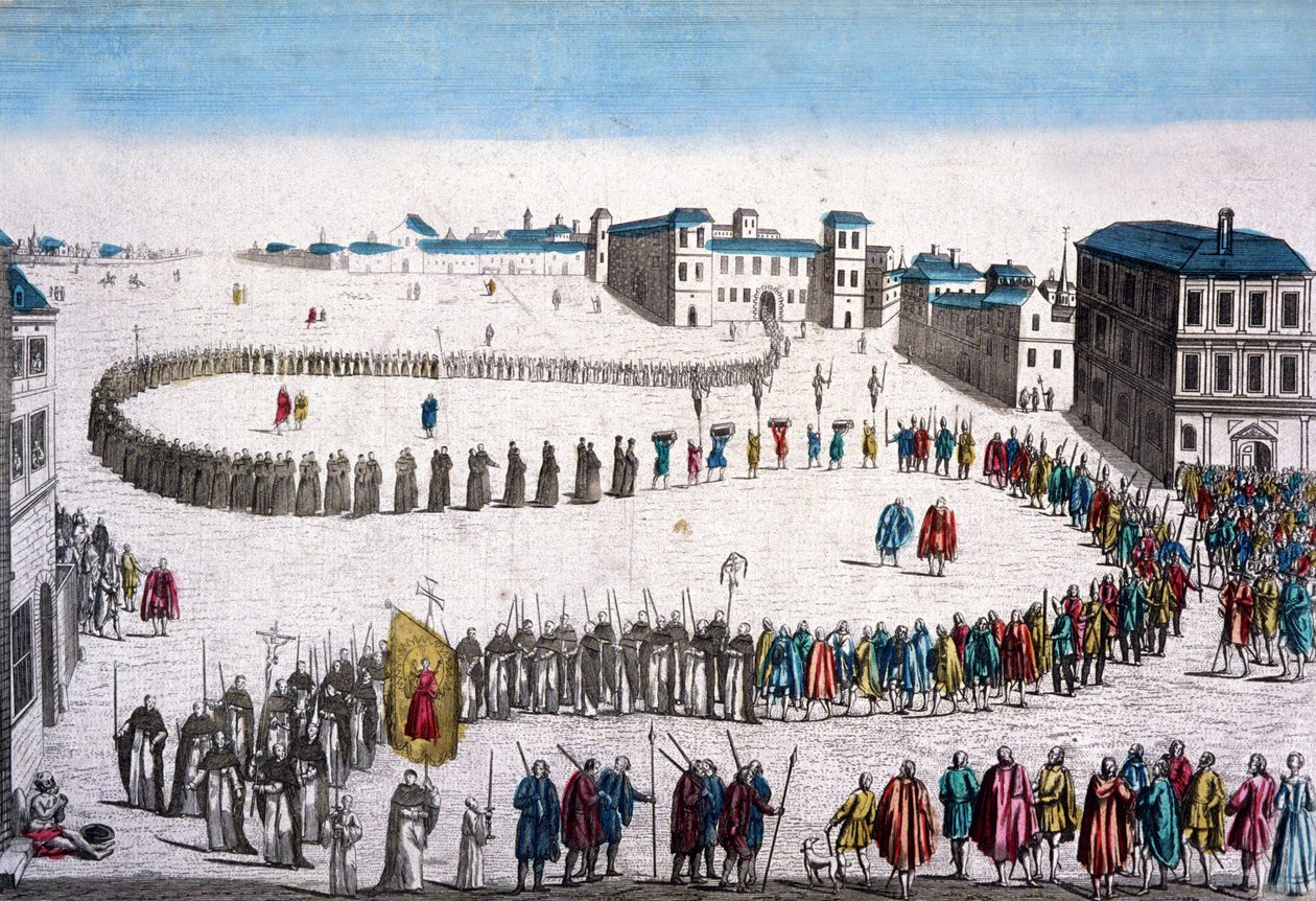 Grote processie van de Inquisitie in Lissabon, Franse gravure door Unbekannter Künstler