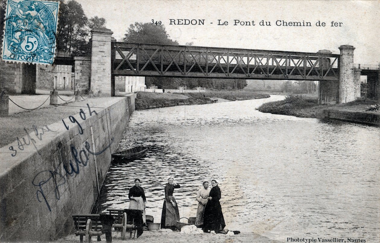 Bretagne, Ille et Vilaine (35), Redon: de spoorbrug - Ansichtkaart gedateerd 1904 door Unbekannt