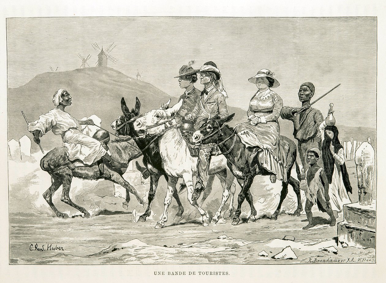 Cartoon van westerse toeristen in Egypte - Illustratie uit de Atlas van Egypte door Unknown