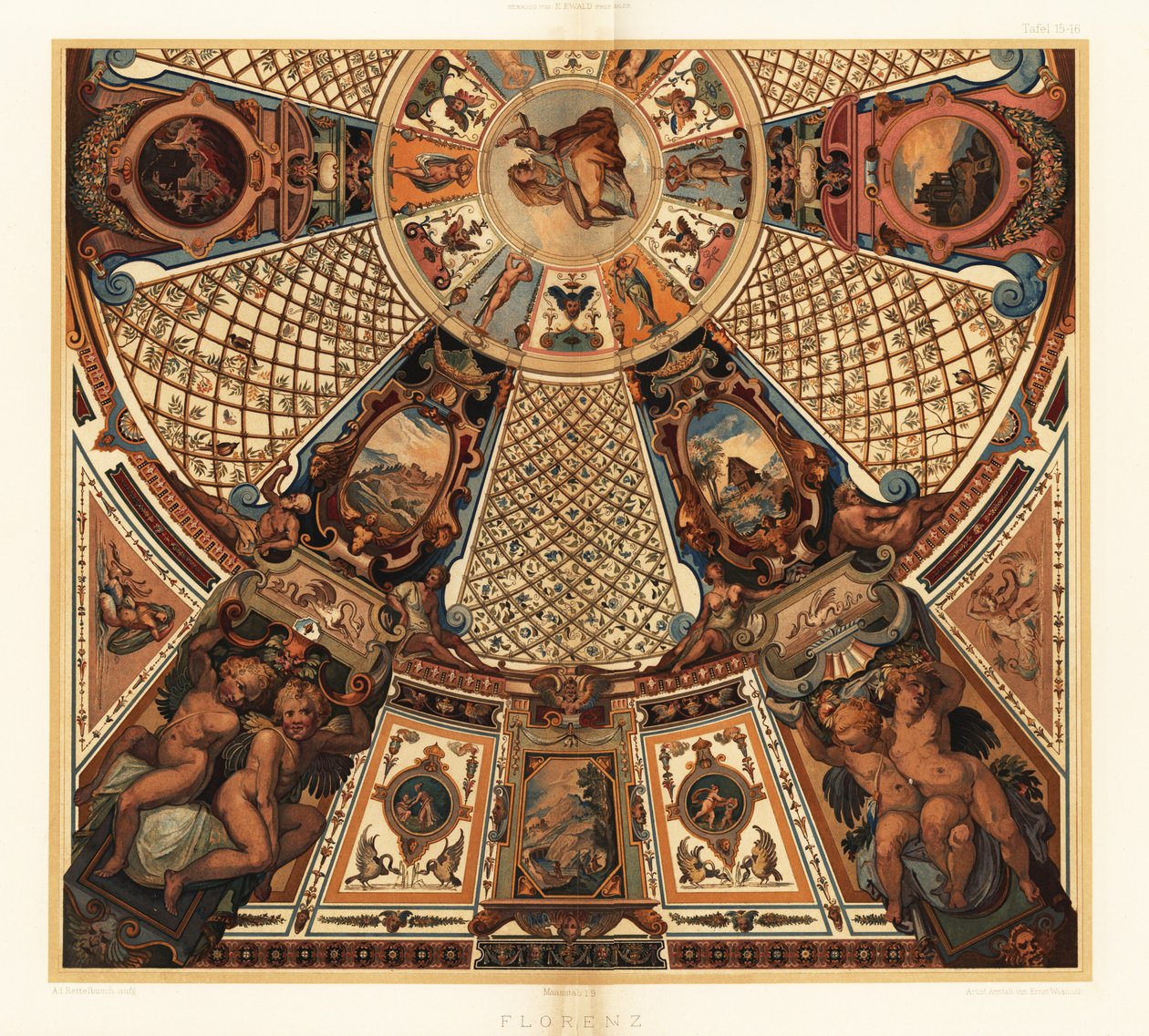 Plafondschildering in de Uffizi Galerij, Florence door Unbekannter Künstler