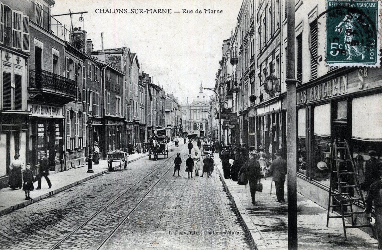 Champagne-Ardenne, Marne (51), Chalons sur Marne (Chalons-sur-Marne): uitzicht op rue de la Marne (de stad heet tegenwoordig Chalons en Champagne (Chalons en Champagne) - Ansichtkaart eind 19e-begin 20e eeuw door William M. Timlin