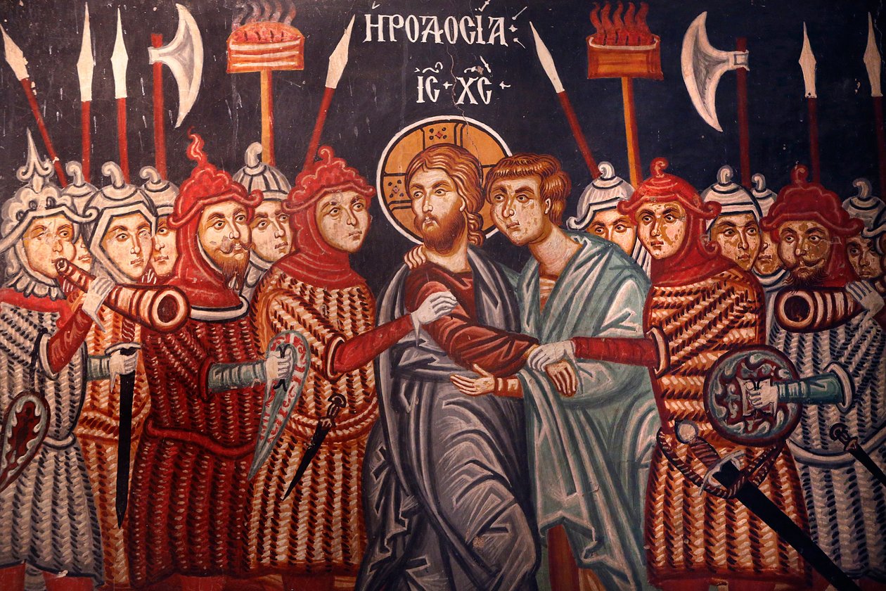 Kerk van Aartsengel Michaël. Fresco. Jezus Christus gearresteerd, 20150510, Pedoulas, Cyprus door Unbekannt