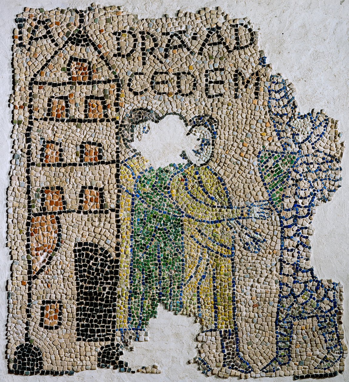 Kerk van Sint Johannes Evangelist, Vierde Kruistocht, Fragmenten van mozaïekvloeren die Venetianen voorstellen, Ravenna, Emilia-Romagna, Italië door William M. Timlin