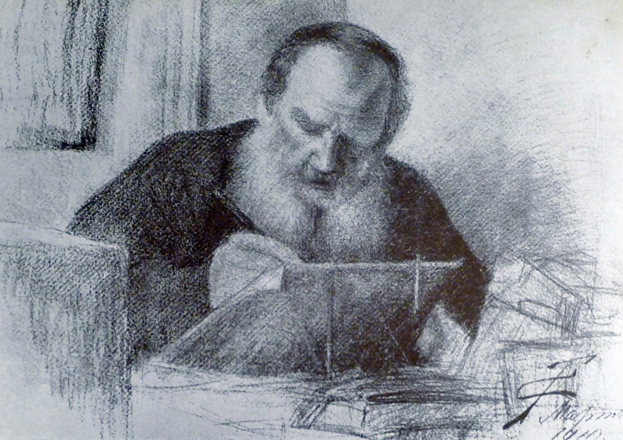 Graaf Leo Tolstoy (9 september 1828 - 20 november 1910) door Unbekannter Künstler